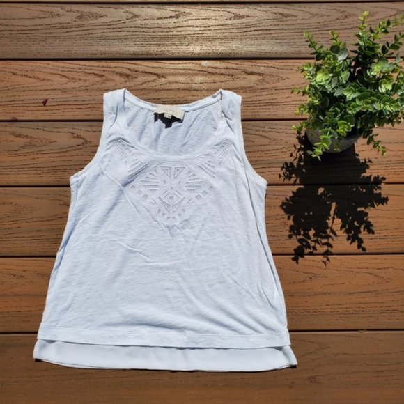 Loft White Tank Top Mesh Cut Out Cotton Shirt Tribal Preppy Boho Bride Casual XS - Picture 1 of 7